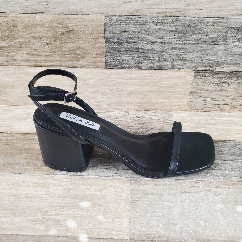 Steve Madden Audrina Womens Sandals Sz 10 M Block Heel Black Leather Ankle Strap
